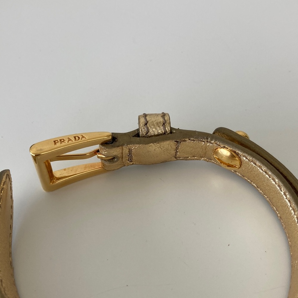 Prada Gold Saffiano Leather Bracelet with Red Heart Charm - Picture 2 of 7